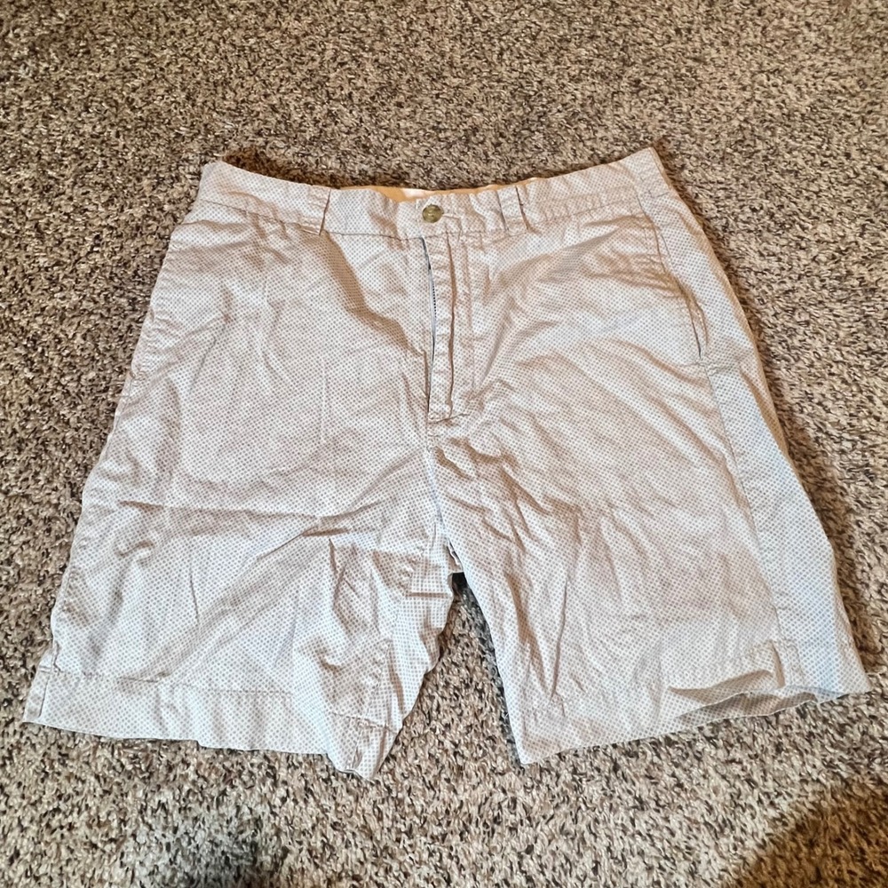 J.Crew Mens Grey White Geometric Micro Print Cotton Chino‎ Shorts Size 35